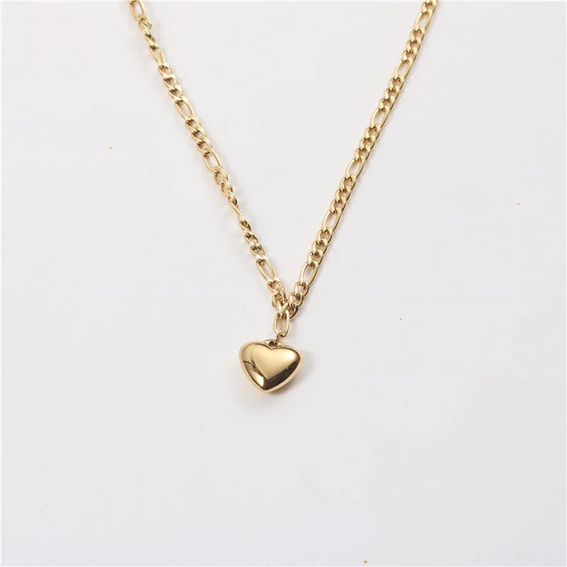 Heart Pendant Figaro Chain Necklace