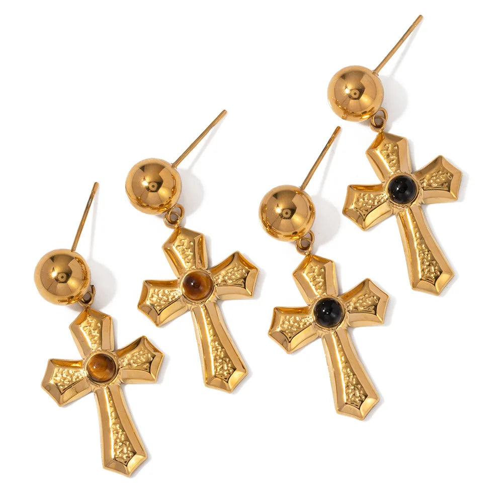 Cross Pendant Drop Earrings