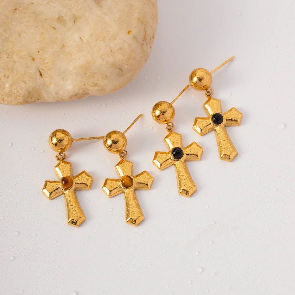 Cross Pendant Drop Earrings